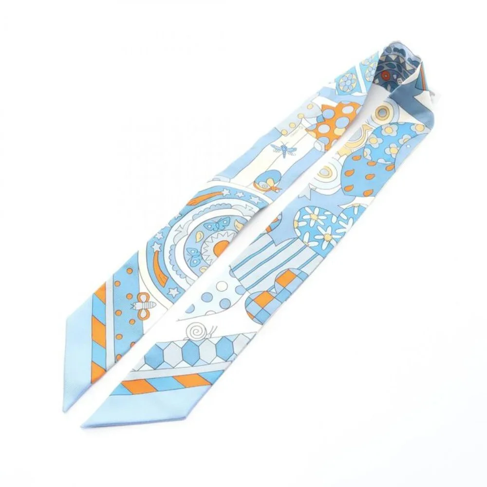 ★SOLD★ Hermes Scarf Twill les Murmures de la Foret Blue Silk Blue Multicolor - Picture 3 of 6